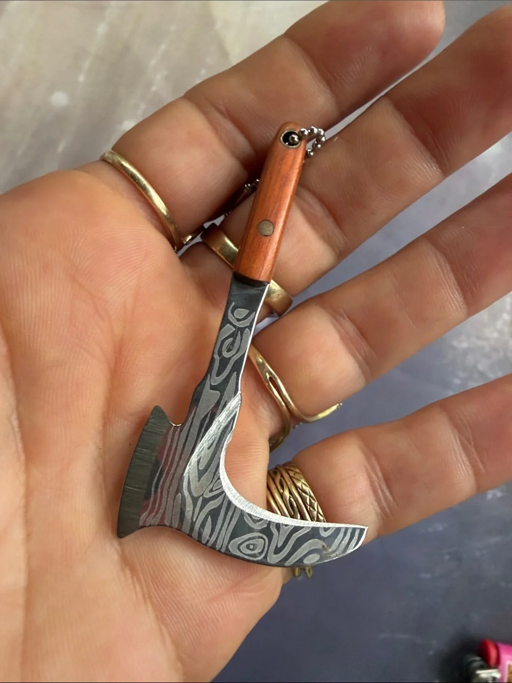 Mini Wood-Handled Multi-Tool Keychain in Brown and Silver
